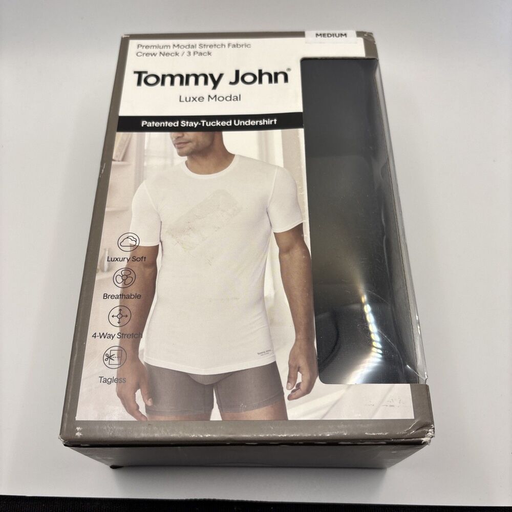 Tommy John Luxe Modal Mens 3-Pack Crew Neck Undershirts Black Medium M NIB